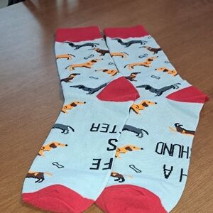 Dachshund Patterned Socks - Red and Gray